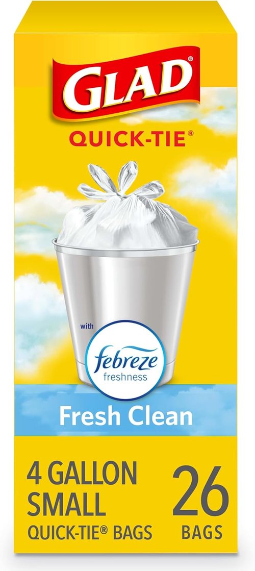 Glad OdorShield Small Trash Bags - Febreze Fresh Clean Scent, 4 Gallon, 26 Count