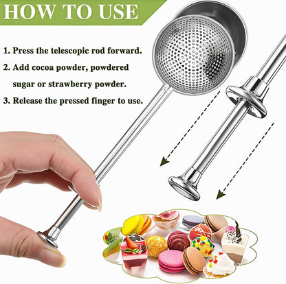 Skiennix Flour Sifter Set - One-Handed Operation Powdered Sugar Shaker for Baking | Stainless Steel Design