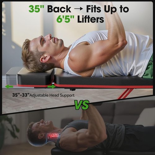 FLYBIRD WB3 Weight Bench Fits up to 6'5'', 750LBS Capacity Adjustable Weight Bench for Full Body Workout, 27LBS Sturdy Foldable Bench Press for Home Gym, 5X Stable Lifting Bench Incline Decline Flat Dumbbell Exercise