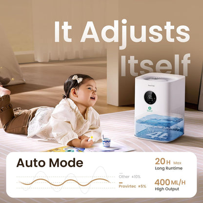 Provirtec Pro Baby Humidifier - Mist-Free, BPA-Free & Quiet 16dB | 4L Tank for Nursery & Kids