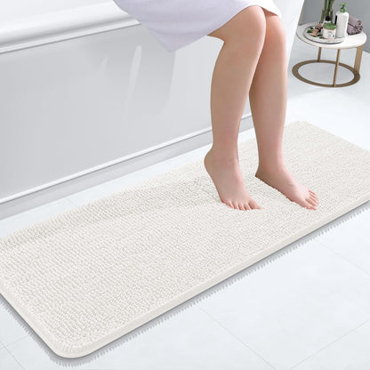 OLANLY Extra Soft Chenille Bathroom Rugs - 47x17, Quick Dry & Machine Washable, Ivory Color