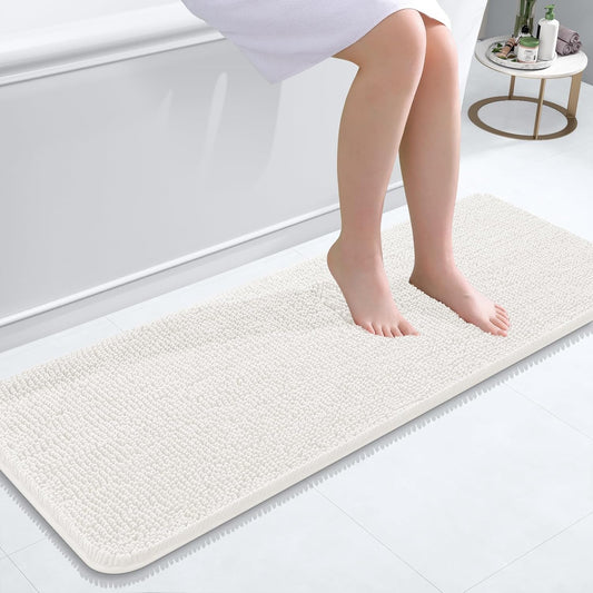 OLANLY Extra Soft Chenille Bathroom Rugs - 47x17, Quick Dry & Machine Washable, Ivory Color