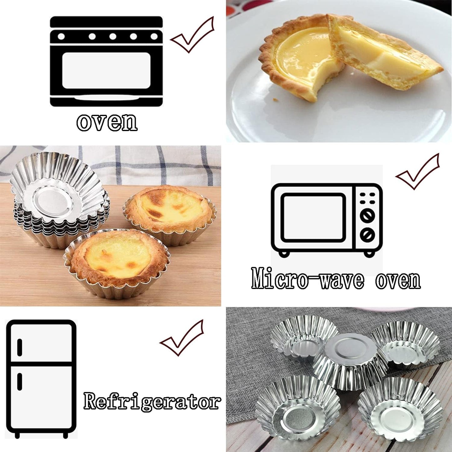 Skiennix Egg Tart Molds - 32-Pack Mini Tart Pans for Baking - 2.75 Inch Aluminium Tins
