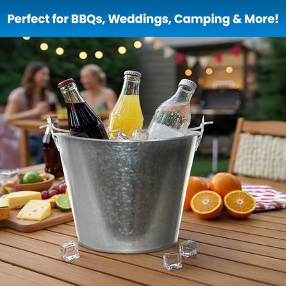 PLEXON Metal Ice Bucket for Parties Coctail Bar Restaurant - Drink Beer Champagne Metal Pail Bucket with Handle, Beverage Chiller, Galvanized Steel, 1.3 Gallon, Set of 3