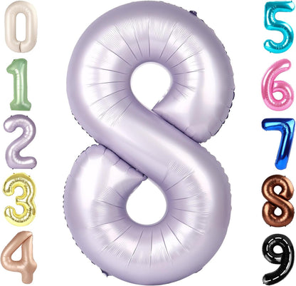 Skiennix 40-Inch Number 8 Balloon - Cream Purple 8th Birthday Decorations & Party Supplies