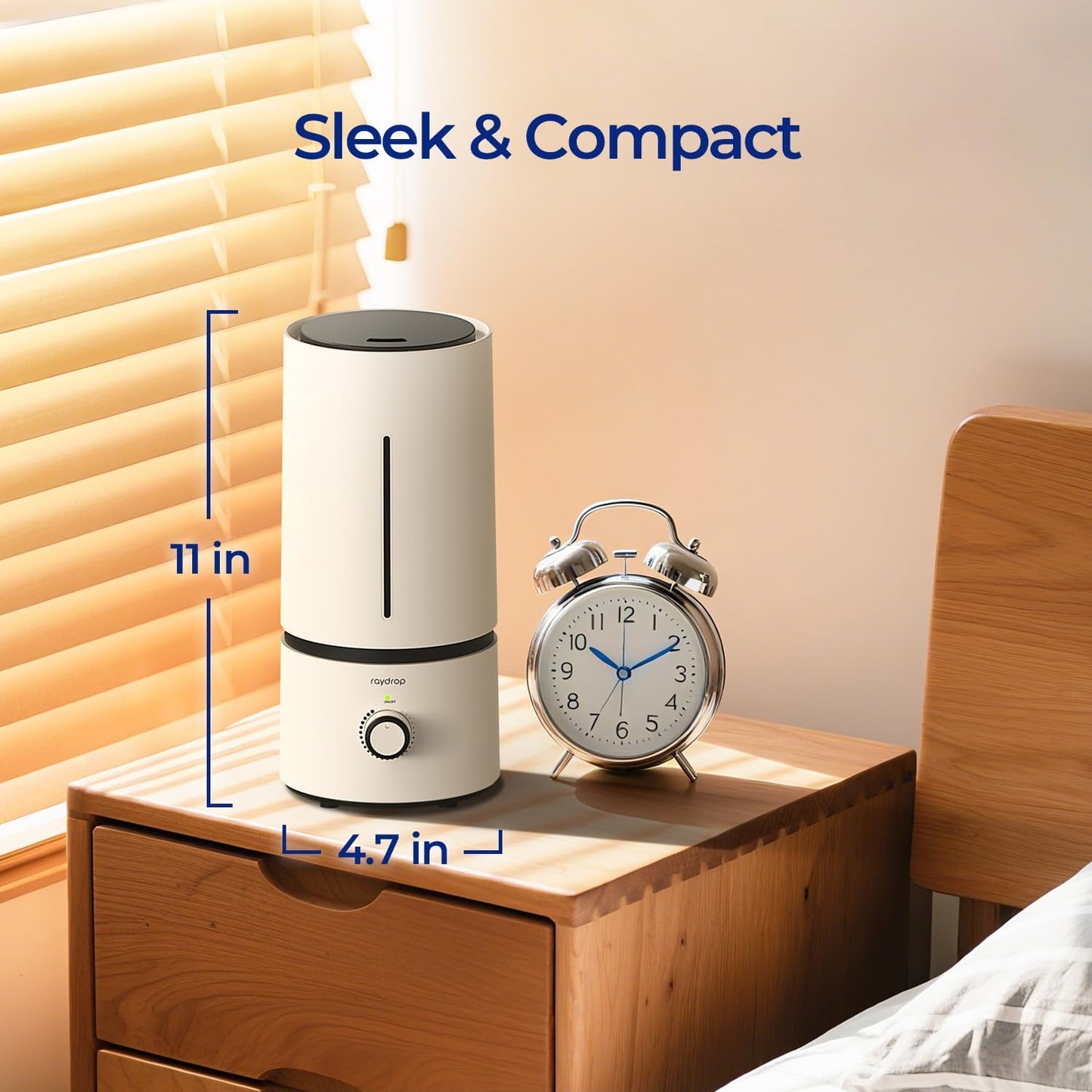 Raydrop Cool Mist Humidifier - Quiet Ultrasonic Design for Bedroom | 1.70L Capacity, Auto Shut Off