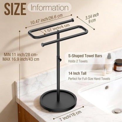 Aetyord Adjustable Hand Towel Holder - S-Shaped Stainless Steel Rack with Wood Base | Free-Standing Design for Bathroom & Kitchen