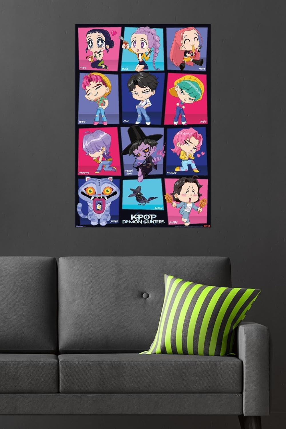 Netflix KPop Demon Hunters Wall Poster - Chibi Grid Design, Unframed, 34L x 22.4W