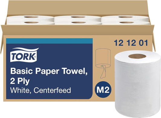 Tork Basic Centerfeed Paper Wiper - High Absorbency, White, 6 x 600 Sheets | Ideal for Quick Cleanup