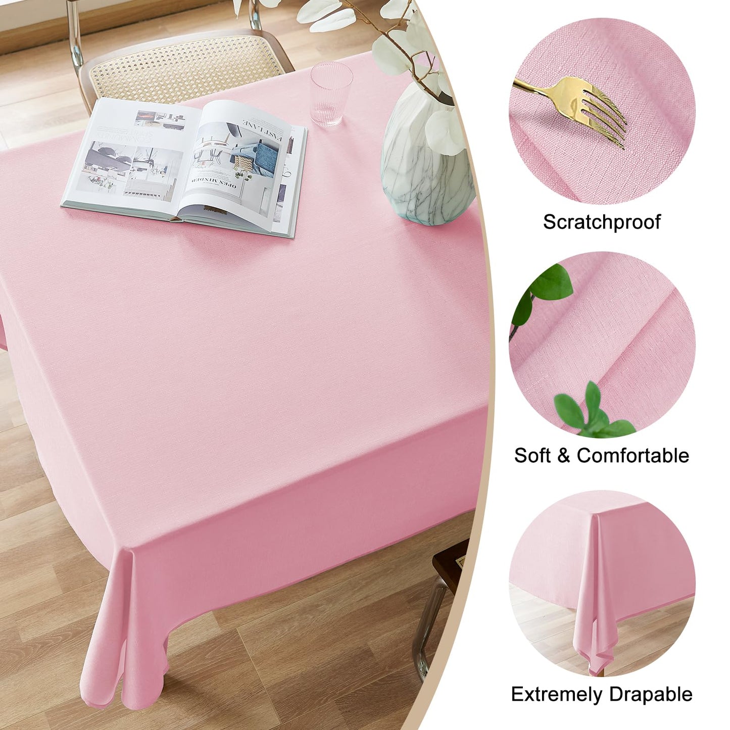 AUSSPVOCT Textured Linen Tablecloth Rectangle 52x70 Water Resistant Spill-Proof Wipeable Pink Table Cloth Wrinkle Free Fabric Dining Table Cover for Birthday Party Farmhouse Wedding Tablecloths