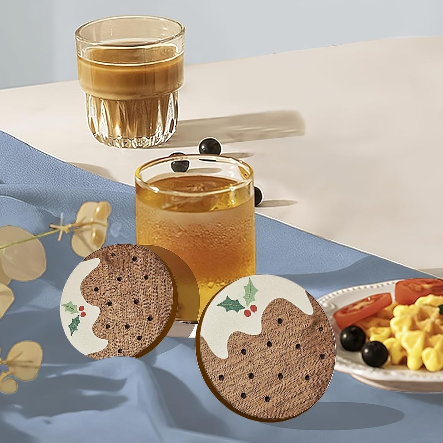 Carved Wooden Coasters by 6Pack - Rustic Pudding Coasters for Home, Office & Cafe Decor