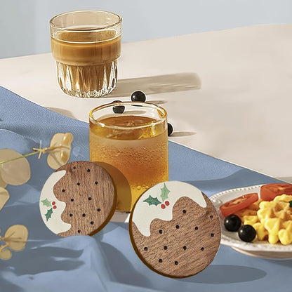 Carved Wooden Coasters by 6Pack - Rustic Pudding Coasters for Home, Office & Cafe Decor