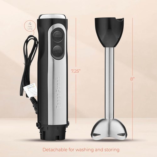 **Powerful Immersion Blender - 500W Electric Hand Blender with Turbo Mode & Detachable Base | Stainless Steel Blades for Soup, Smoothies, Purees**