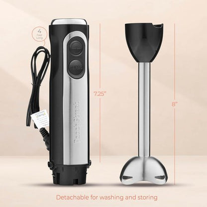**Powerful Immersion Blender - 500W Electric Hand Blender with Turbo Mode & Detachable Base | Stainless Steel Blades for Soup, Smoothies, Purees**