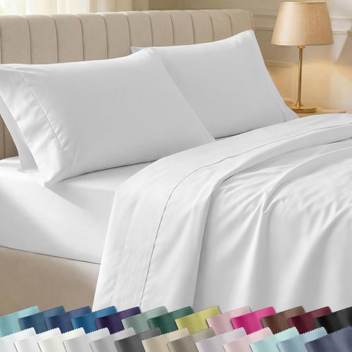 California Design Den Full Size Bed Sheets Set - 100% Soft Cotton, 400 TC, Deep Pockets, Antique White