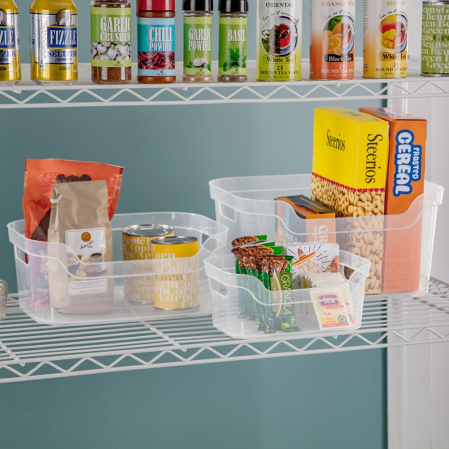 Sterilite Medium Open Scoop Front Storage Bin - Clear 5.25x9.5x13 In | 8 Pack with Comfortable Carry Handles