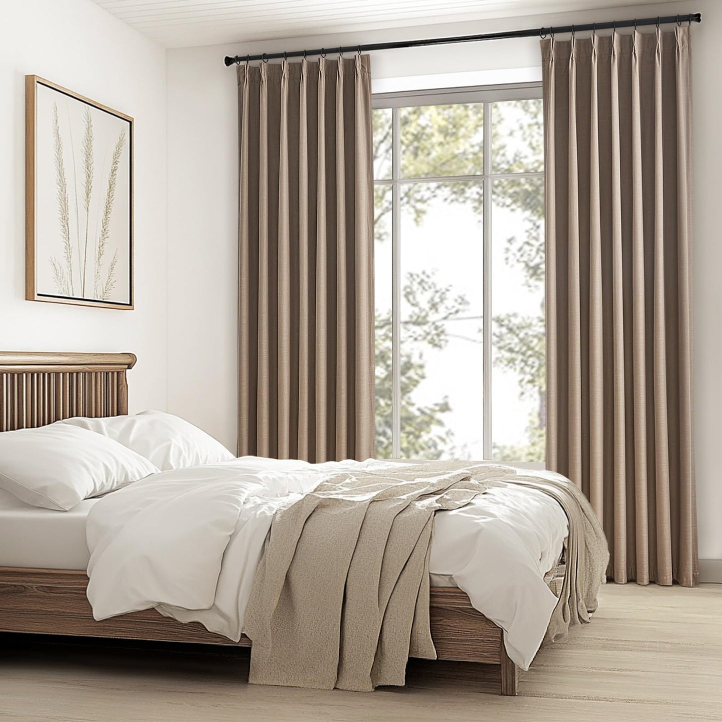 Topfinel Extra Long Total Blackout Linen Curtains 108 Inches Long for Living Room Large Window with Hooks Rings, Pinch Pleated Cold Blocking Acoustic Heavy Taupe Track Curtains 2 Panels 9 FT