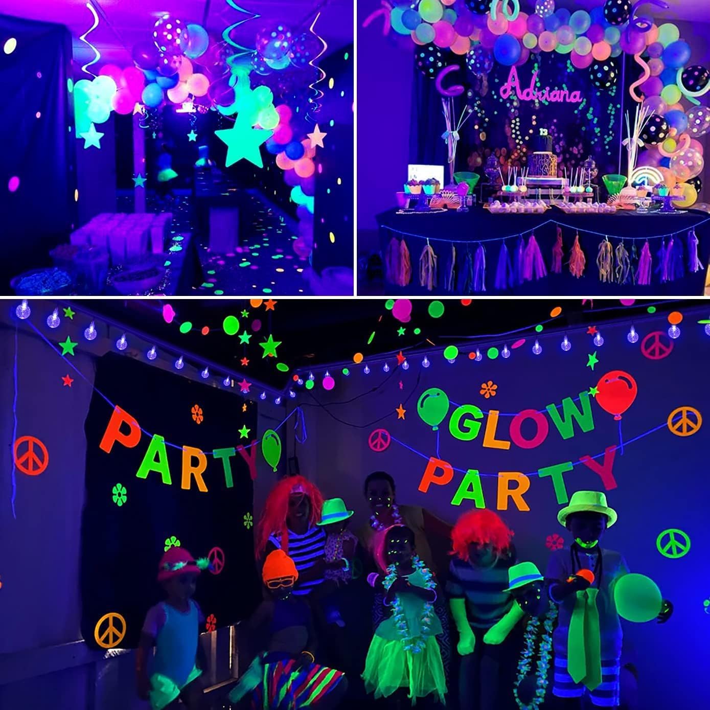 OMIKA Globe Fairy Lights - 15Ft 30LED Battery Operated UV Black String Lights | Waterproof Indoor/Outdoor Decor