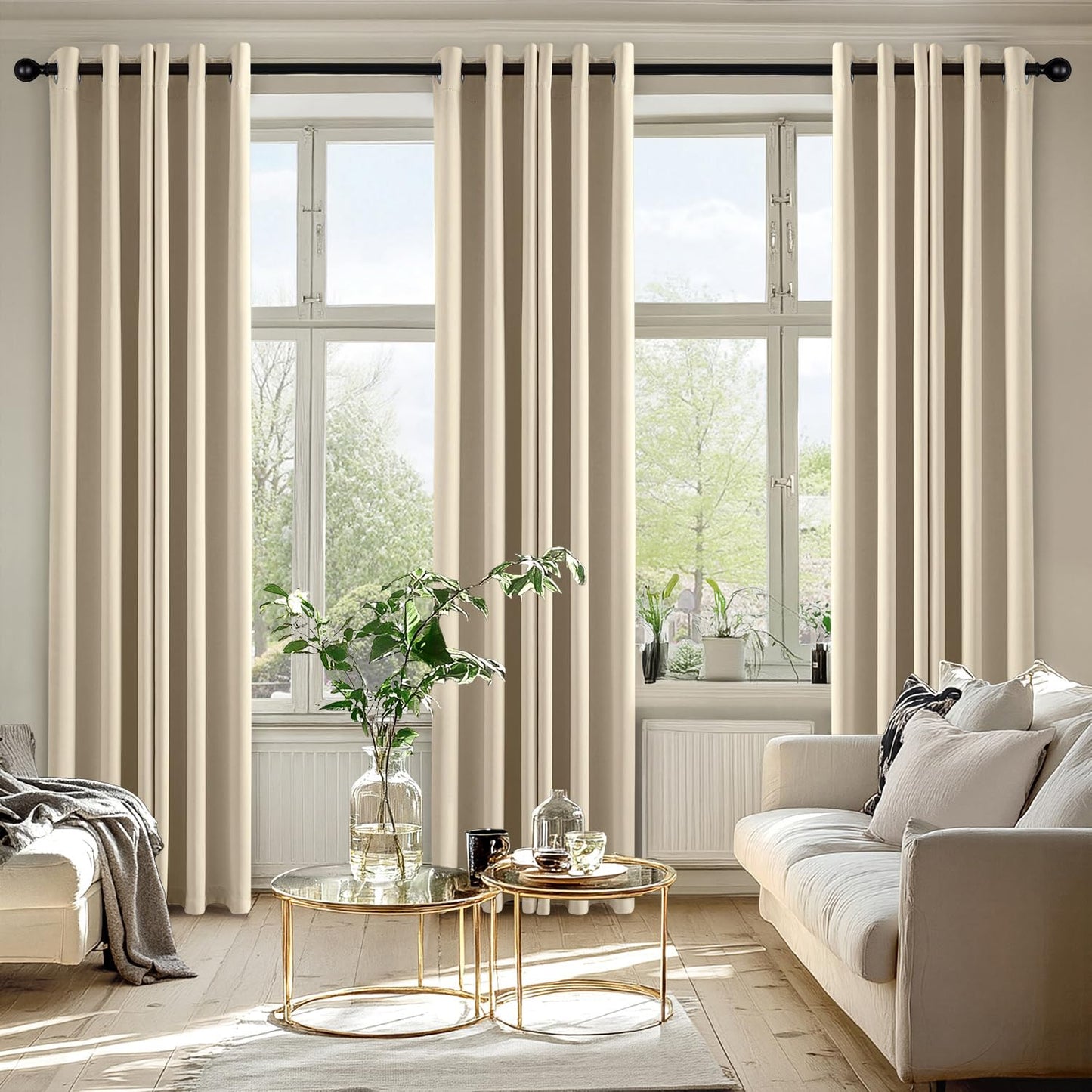 MIULEE Cream Beige Blackout Curtains for Bedroom Living Room 84 Inches Long 2 Panels, Thermal Insulated Room Darkening Drapes Solid Grommet Noise Reduction Light Blocking Window Treatments 50x84 Inch