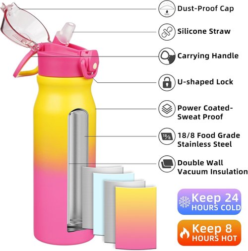 BJPKPK 25oz Insulated Water Bottle - Stainless Steel Thermal Flask with Straw & Leak Proof Design | Rainbow
