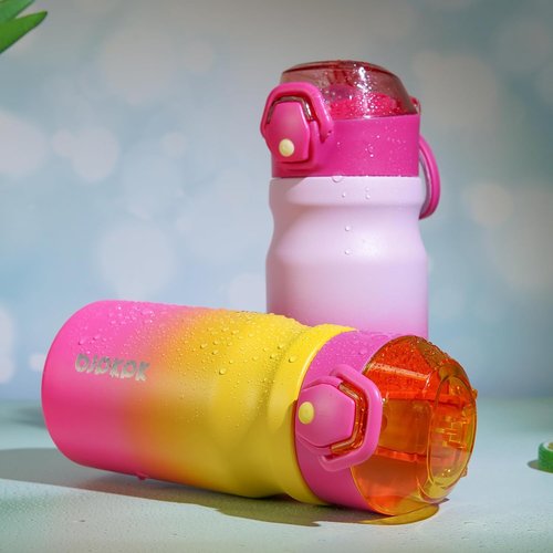 BJPKPK Insulated Water Bottle - 14oz Stainless Steel Flask with Straw & Leak-Proof Lid | Rainbow