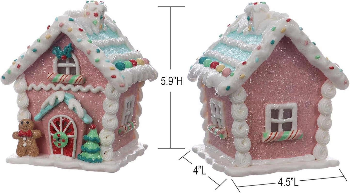 Skiennix LED Gingerbread House Christmas Decorations - 5.9" Ornaments with Gingerbread Cookie & Pine Tree