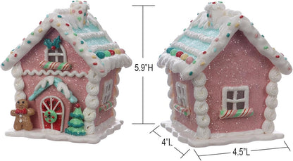Skiennix LED Gingerbread House Christmas Decorations - 5.9" Ornaments with Gingerbread Cookie & Pine Tree
