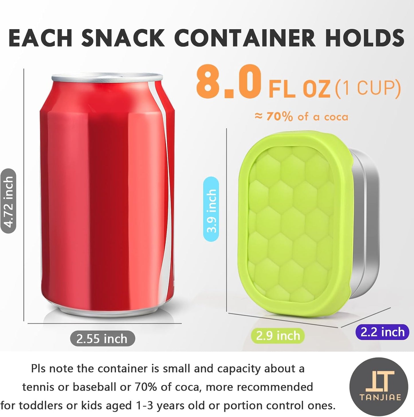 Tanjiae Stainless Steel Snack Containers - 4-Pack 8oz | Reusable Toddler Lunch Boxes with Silicone Lids