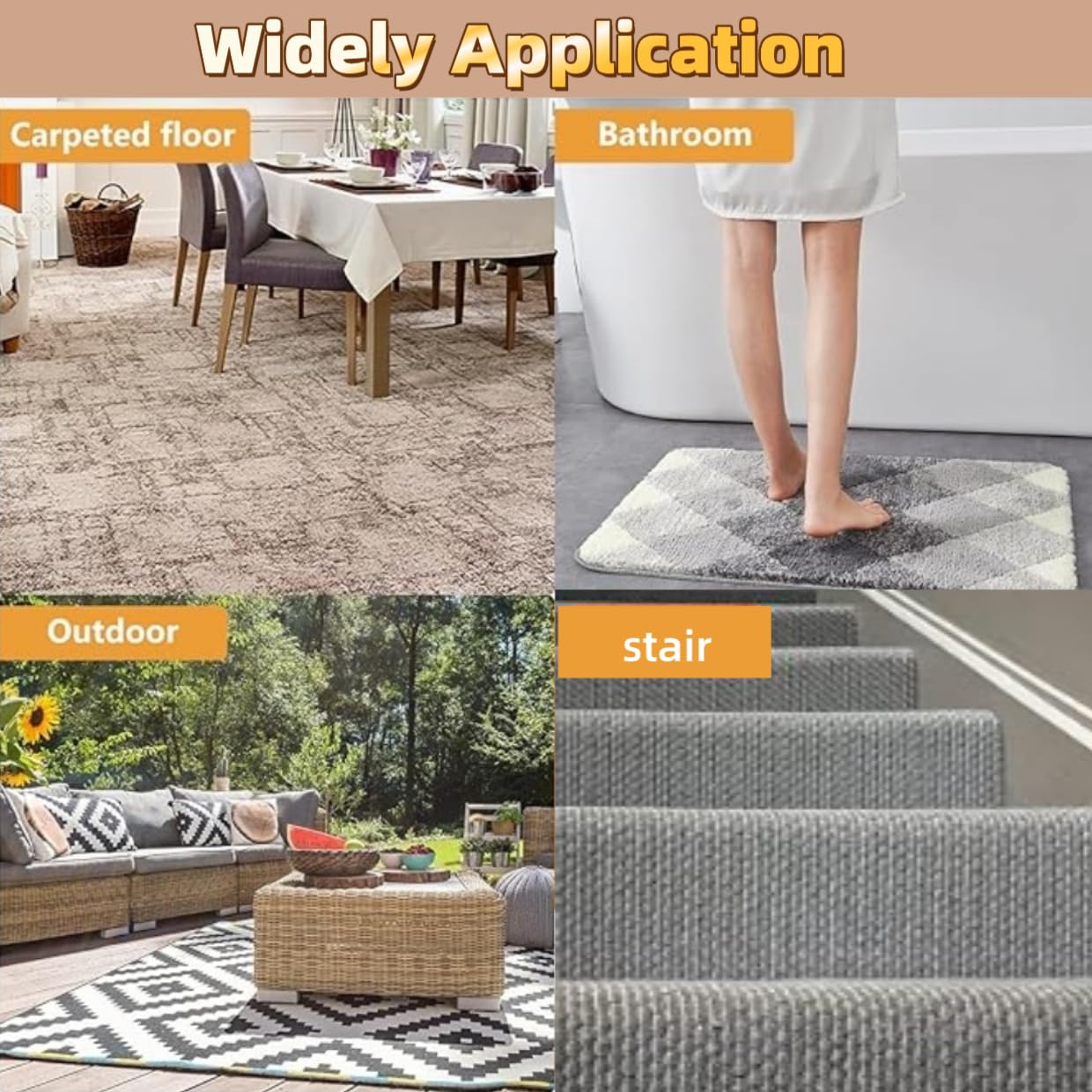 Rug Carpet Non Slip Grippers, Strong Adhesive Grippers for Area Rugs,Double Sided Carpet Tape PadsKeep Corners Flat, No Damaging for Hardwood Floors and Tiles,Removable,Reusable and Washable(10pcs)