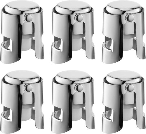 Champagne Stoppers with Stainless Steel Champagne Saver with Food Grade Silicone Leak proof Keep Fresh Suitable for Champagne, Cava, Prosecco and Sparkling(Silver, 6 Pack)