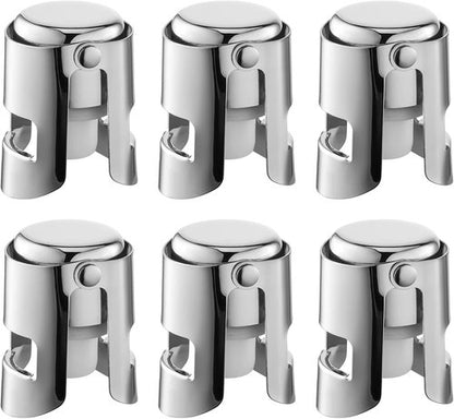 Champagne Stoppers with Stainless Steel Champagne Saver with Food Grade Silicone Leak proof Keep Fresh Suitable for Champagne, Cava, Prosecco and Sparkling(Silver, 6 Pack)