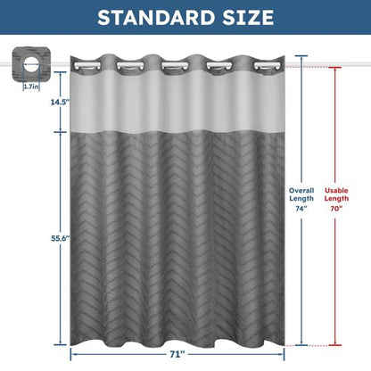 FADOTY No Hook Shower Curtain and Snap in Liner Set Grey Tufted Chevron Striped Cloth Waterproof Washable Fabric Boho Gray Bath Curtain with See Through Mesh Top Window for Bathroom Hotel 71" x 74"