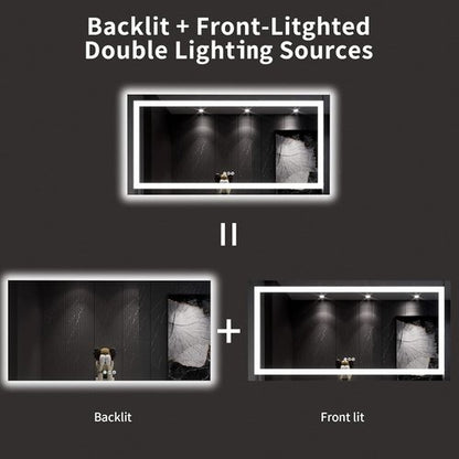 LOAAO LED Bathroom Mirror - 60x30 Inch, Dimmable & Anti-Fog, Backlit & Front Lit, Tempered Glass