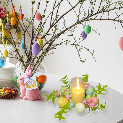 Skiennix Easter Egg Candle Rings - 3-Piece Mini Wreath Set for Spring Home Decor | 9" Pastel Holders