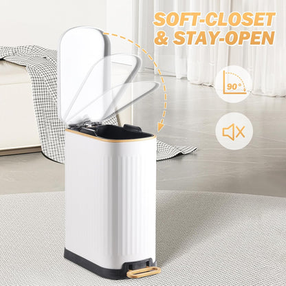 SYNCVIBE Slim Bathroom Trash Can - Soft Close Lid & Removable Inner Bucket | Matt White, 3.5 Gallons