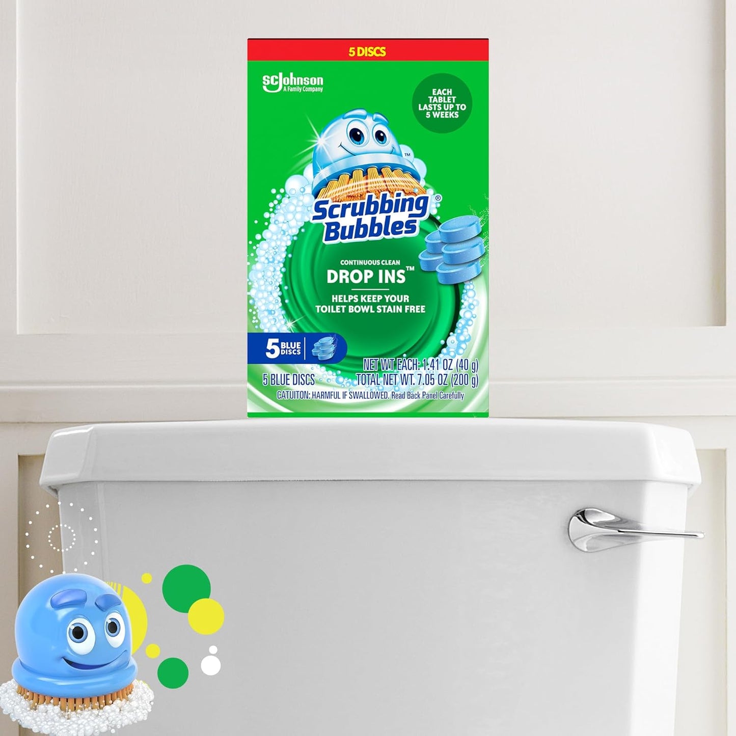 Scrubbing Bubbles Toilet Bowl Cleaner Tablets - Automatic Blue Drop-Ins for Hard Water & Stain Protection | 5 Count