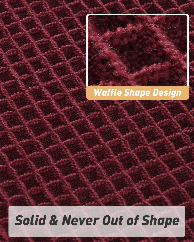 Upgraded Waffle Runner Rug, Super Absorbent Non Slip Bath Mats for Bathroom Floor, Washable Bathroom Runner Rug with Tassels, Ideal for Hallway Bedroom Laundry Room, Burgundy, 2'x 6'(24" x 72")