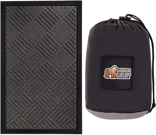 GORILLA GRIP Doormat & Camping Hammock - Easy Clean WeatherMax Doormat 17x29 Inch | Portable 9x4.5 FT Hammock Holds 400lbs in Black Grey