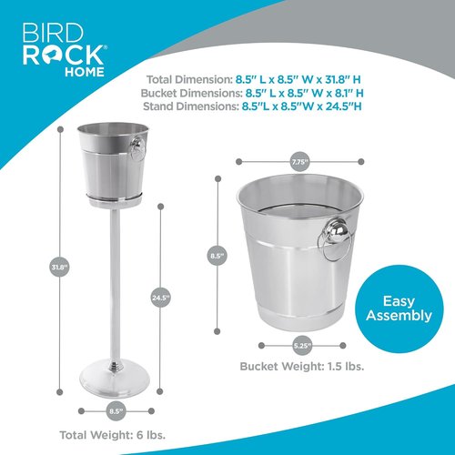 BIRDROCK HOME 18/8 Stainless Steel Champagne Bucket with Stand | Wine Chiller for Parties | 32in Free Standing Ice Holder | Outdoor Indoor Use