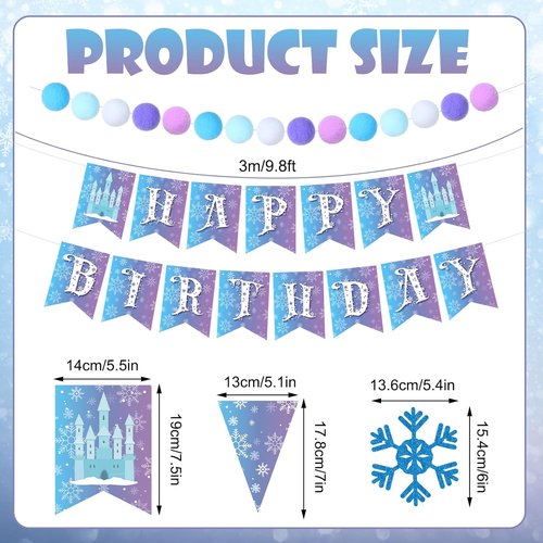 Fanfanwin Snowflake Birthday Banner Set - 5 Pcs Blue Felt Castle Decorations for Winter Celebrations