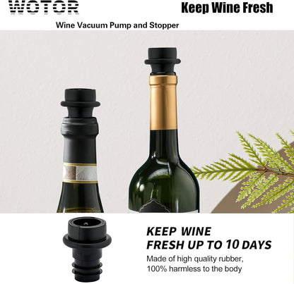 WOTOR Wine Saver Vacuum Pump with 4 Stoppers, Wine Stopper, Wine Preserver, Reusable Bottle Sealer Keeps Wine Fresh, Ideal Wine Accessories Gift