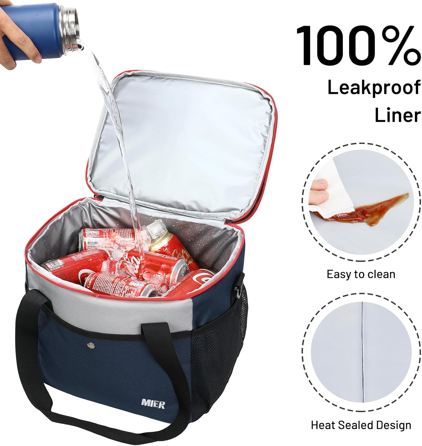 MIER Expandable 24L Lunch Bag - Double Layer Insulated Cooler Tote for Work & Travel | Navy Blue