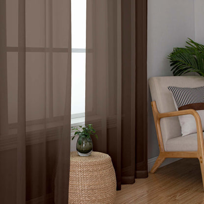 OWENIE Sheer Curtains 54 inches Long for Living Room Bedroom, Rod Pocket Light Filtering Voile Sheers Panels Drapes Small Window Treatments 2 Panels, 42" W x 54" L, Chocolate