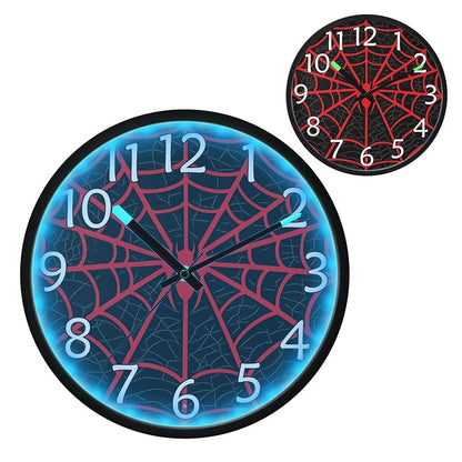 Wall Clock Night Light Spiderweb Red – Sound-Activated 12in LED Clock (Variation: Red Halloween)