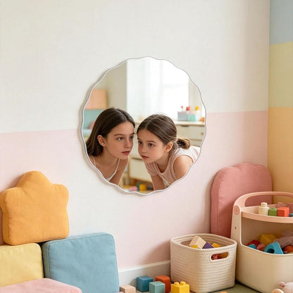 Round Wavy Acrylic Non-Glass Safety Wall Mirror for Kids Room