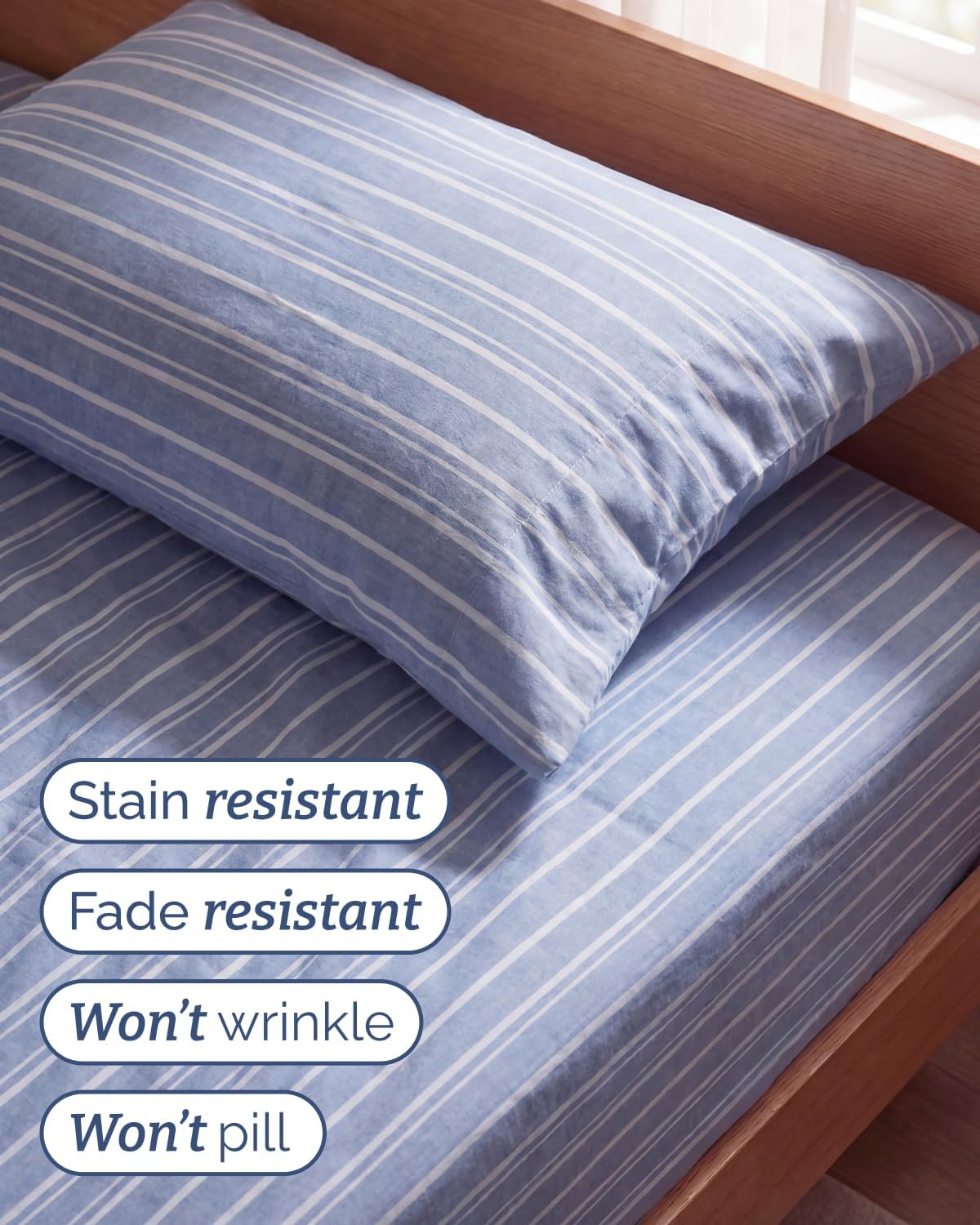 Skiennix Twin Size Sheet Set - Comfy Cooling Bed Sheets with Deep Pockets - Luxury Oeko-Tex Blue Stripes