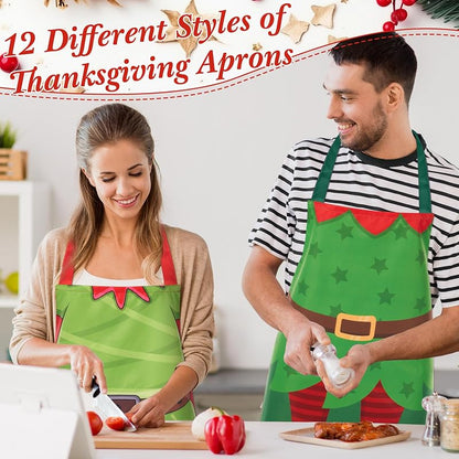 Suhine 12Pcs Christmas Aprons Set - Adjustable Red Plaid Elf Design for Women & Men (Variation: Elf)