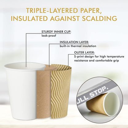 Skiennix 12 Oz Insulated Coffee Cups - 80 Count Ripple Wall Design for Hot Beverages