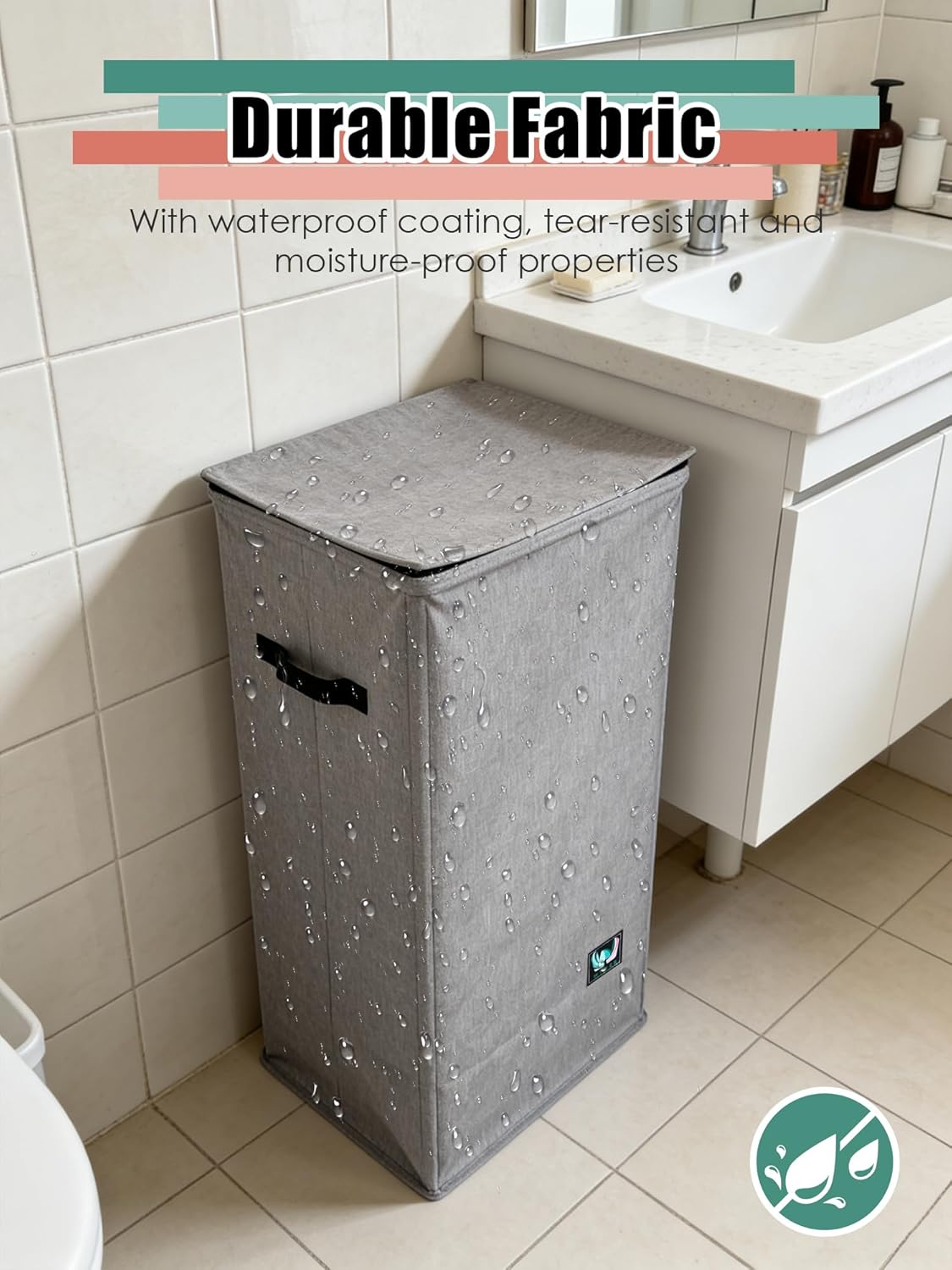 WTREE Laundry Hamper - Sturdy 100L Collapsible Basket with Lid & Removable Liner - Grey