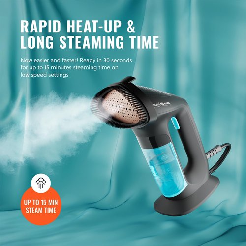 PurSteam SteamPulse Pro Handheld Steamer for Clothes, Portable Handheld Fabric and Garment Travel Steamer Iron Press Wrinkle Remover with Fabric Brush